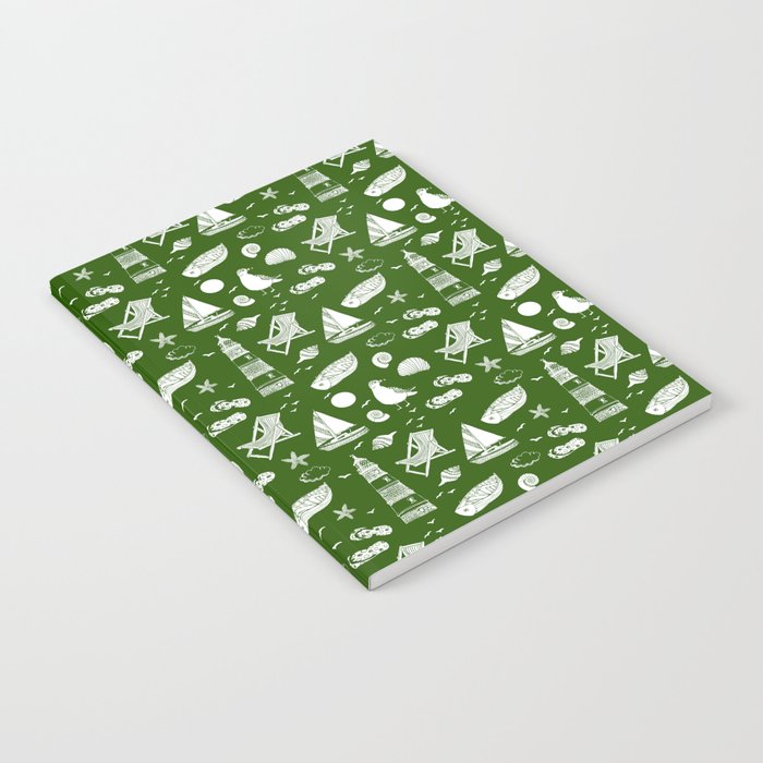 Green And White Summer Beach Elements Pattern Notebook