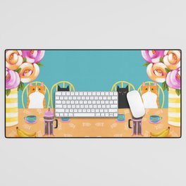French Press Coffee Cats and Bananas Desk Mat