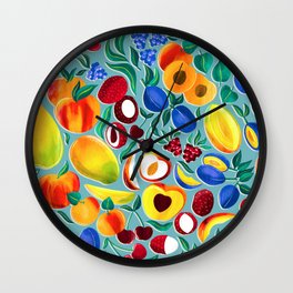 Stone Fruit Fiesta - Blue Wall Clock