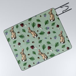 Woodland Oak Bunnies - Sage Green Picnic Blanket