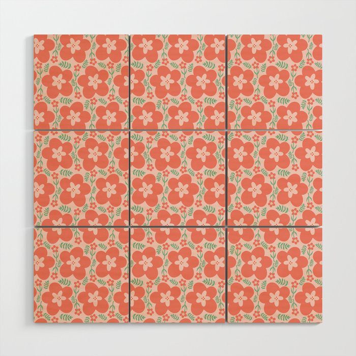 Red Blooms on Pink Wood Wall Art