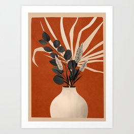 Minimal vase with plant leaves 4 Art Print