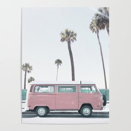 Pastel Pink Van at Coast Poster