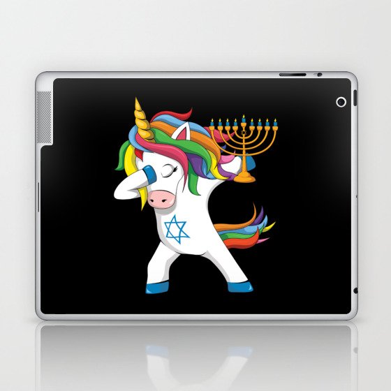 Cute Unicorn Jew Jewnicorn Menorah Happy Hanukkah Laptop & iPad Skin