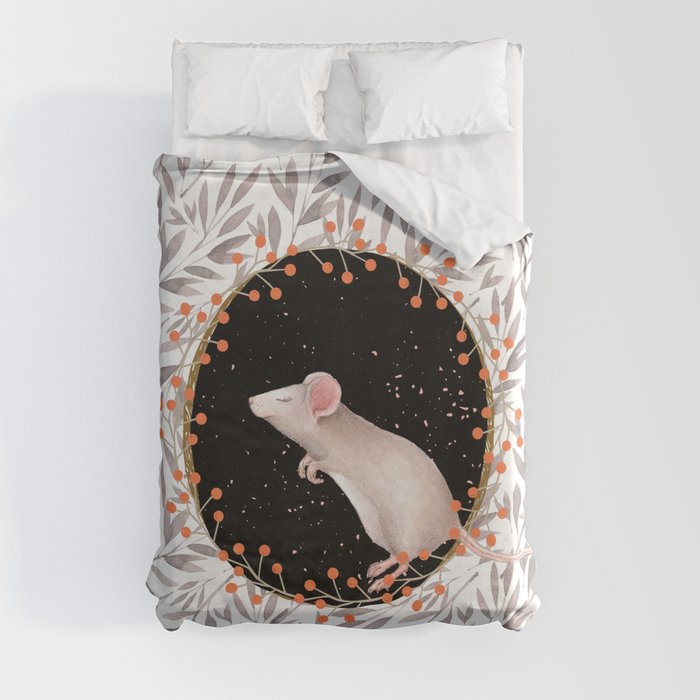 Beautiful nosey Mouse with flower background- Animal - mice - flowers Duvet Cover