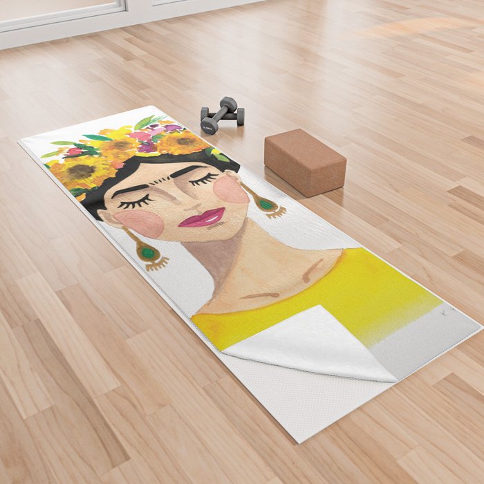 Floral Frida - Yellow Yoga Towel