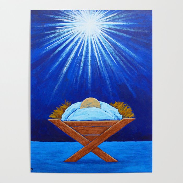 Christmas Baby Jesus in Manger with North Star Poster