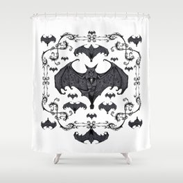 Bats and Filigree - Black and White Shower Curtain