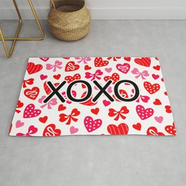 Valentine XOXO Red Hearts and Bows Rug