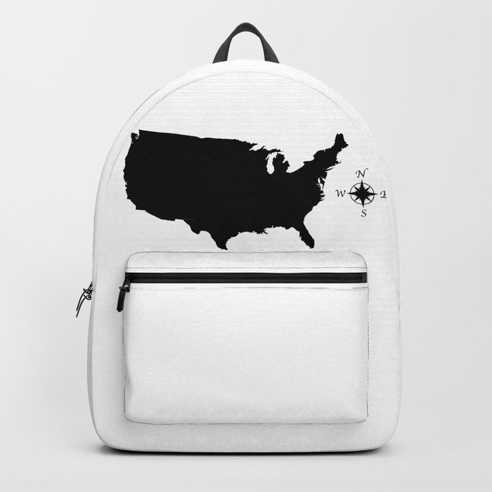 USA Outline Silhouette Map With Compass Backpack