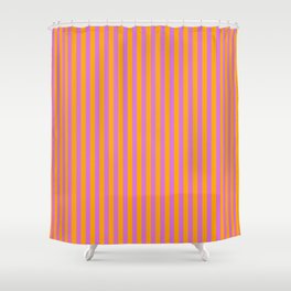 [ Thumbnail: Orchid & Orange Colored Stripes/Lines Pattern Shower Curtain ]