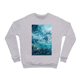  abstract oil painting showing waves in ocean or sea on canvas. Modern Impressionism, modernism, marinism  Crewneck Sweatshirt