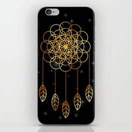 Flower of life Sacred geometry dream catcher in gold	 iPhone Skin