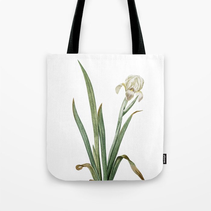 Vintage Crimean Iris Botanical Illustration on Pure White Tote Bag