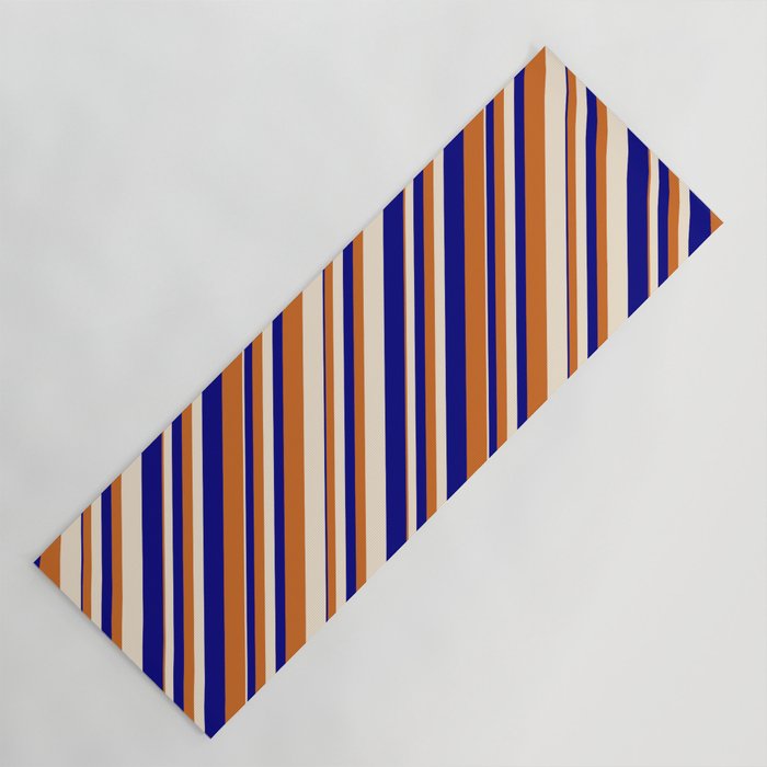 Blue, Chocolate, and Beige Colored Lines/Stripes Pattern Yoga Mat
