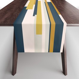 Wright Mid-Century Modern Abstract in Mustard Yellow, Navy Blue, Pale Blush Table Runner