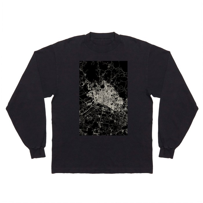 Léon, France - Black and White City Map - Aesthetic Long Sleeve T Shirt