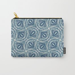 Textured Fan Tessellations in Navy Blue and White Carry-All Pouch