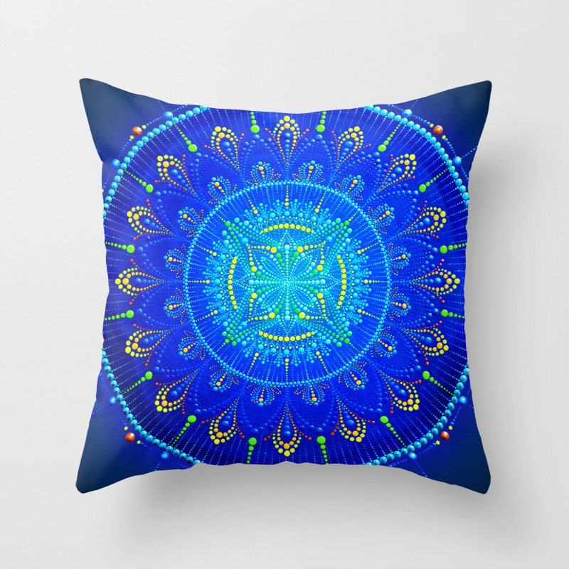 Blue Mandala Painting On Canvas Throw Pillow By Anastasiahelten