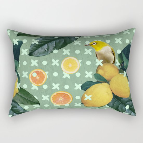 Bird & lemons green pattern Rectangular Pillow