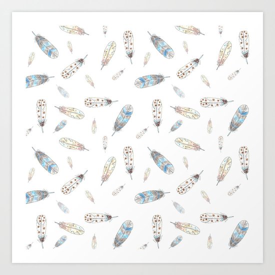 Watercolor feathers print Art Print