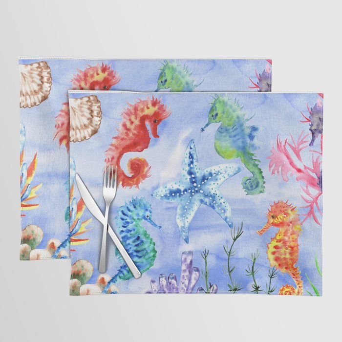 Seahorses And Starfish With Corals Placemat