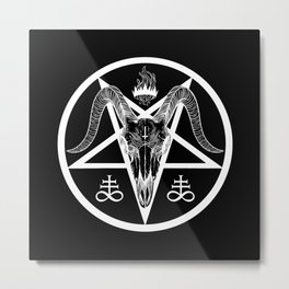 Baphomet pentagram. Goat skull white Metal Print