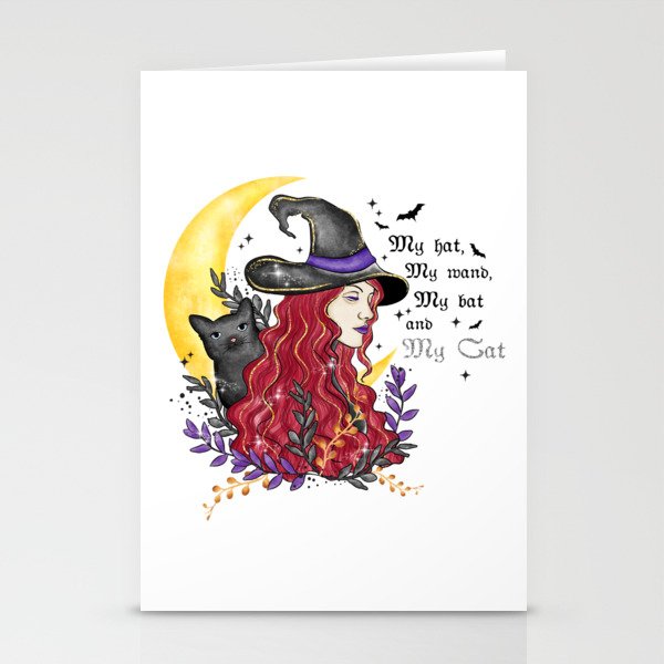 Cute red haired witch with cat Halloween Stationery Cards