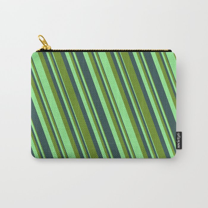 Dark Slate Gray, Green & Light Green Colored Lined/Striped Pattern Carry-All Pouch