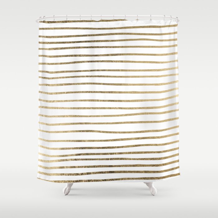 White minimalist faux gold elegant modern stripes Shower Curtain