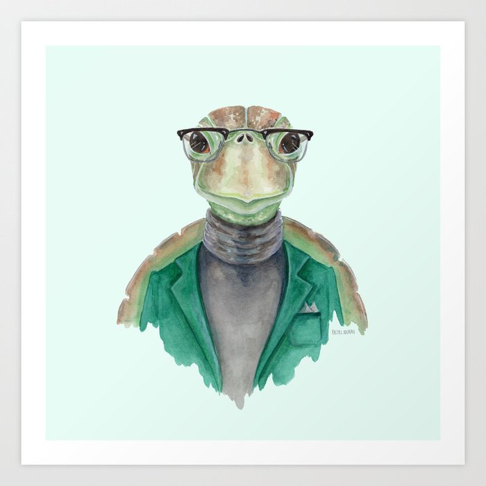T Is For A Turtle In A Turtleneck Watercolor Turtle Art Print By