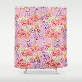 The Chrysanthemum and the Rose on Pink Shower Curtain