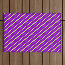 [ Thumbnail: Dark Violet and Light Green Colored Striped/Lined Pattern Outdoor Rug ]