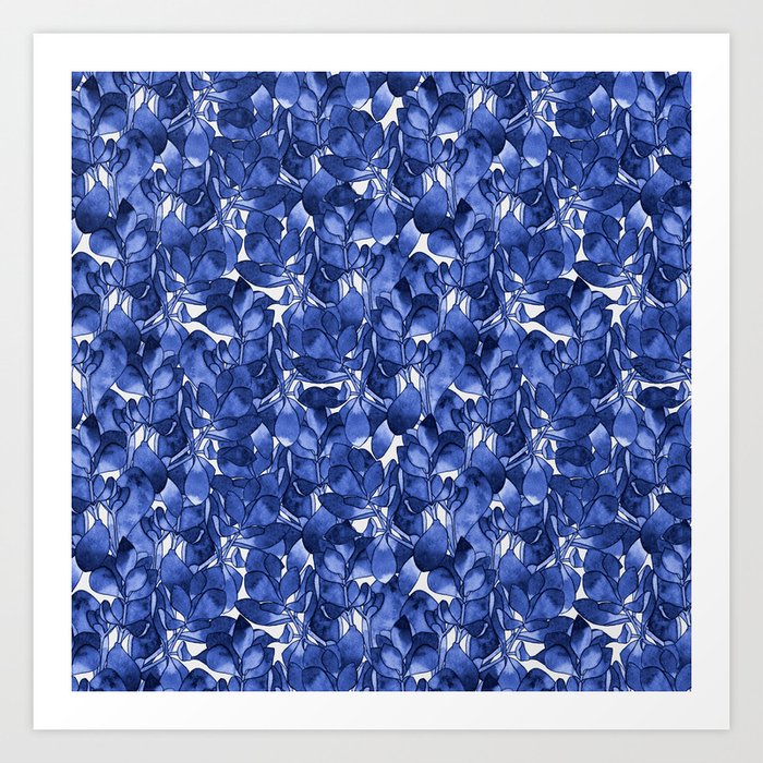 Botanical Navy Blue Pattern Art Print