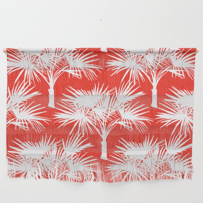 70’s Palm Springs Trees White on Red Wall Hanging