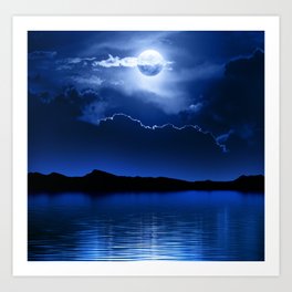 Fantasy Moon and Clouds over water 3D Art Print