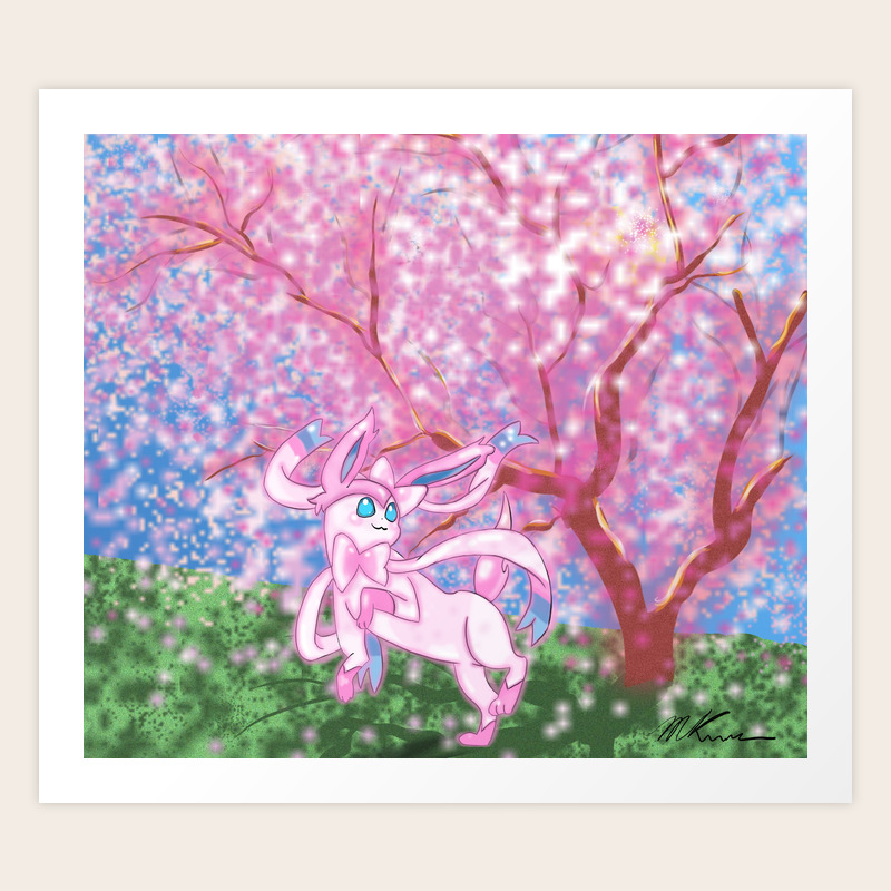 Get Wallpaper Sylveon And Cherry Blossom Tree Art Print By Shadowstepninja Society6 Desktop Wallpaper Free