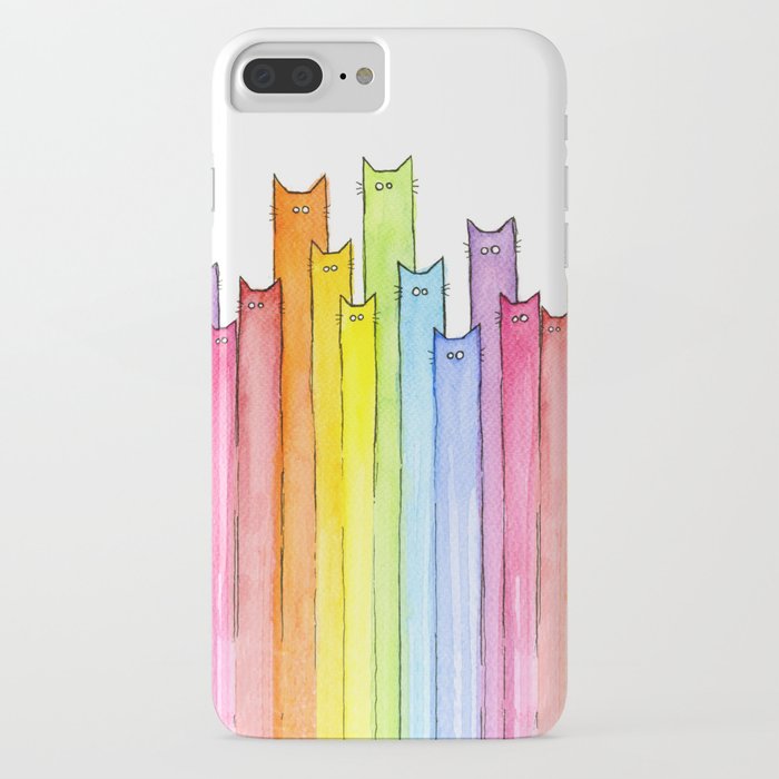 cat rainbow watercolor pattern iphone case