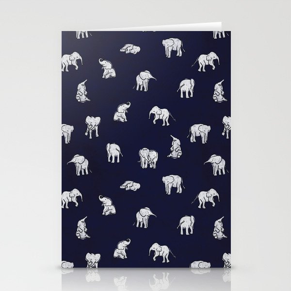 Indian Baby Elephants in Navy Stationery Cards