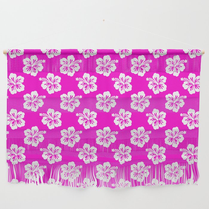 Neon Pink and White Hibiscus Pattern Wall Hanging