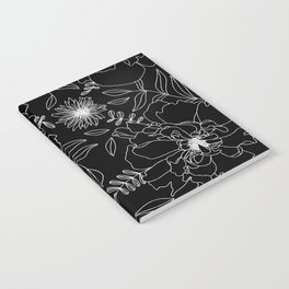 Black Peony Blooms Modern Floral Print in Black and White Notebook