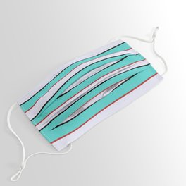 [ Thumbnail: Turquoise, Red, Lavender & Black Colored Lines Pattern Face Mask ]