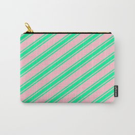[ Thumbnail: Pink and Green Colored Stripes/Lines Pattern Carry-All Pouch ]