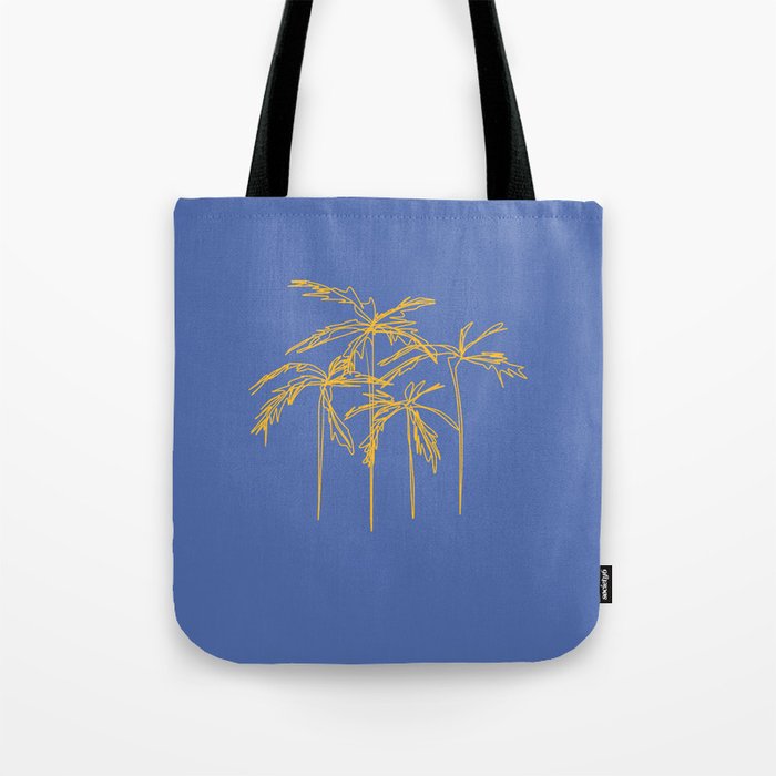 PalmTree - Blue Yellow Minimalistic Line Art Design Pattern Tote Bag