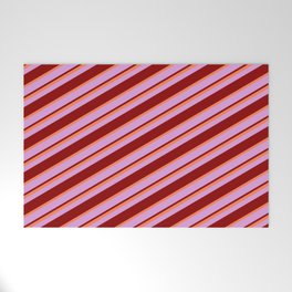 [ Thumbnail: Coral, Plum & Dark Red Colored Striped Pattern Welcome Mat ]