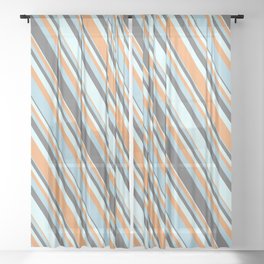 [ Thumbnail: Dim Gray, Light Cyan, Brown & Light Blue Colored Striped Pattern Sheer Curtain ]