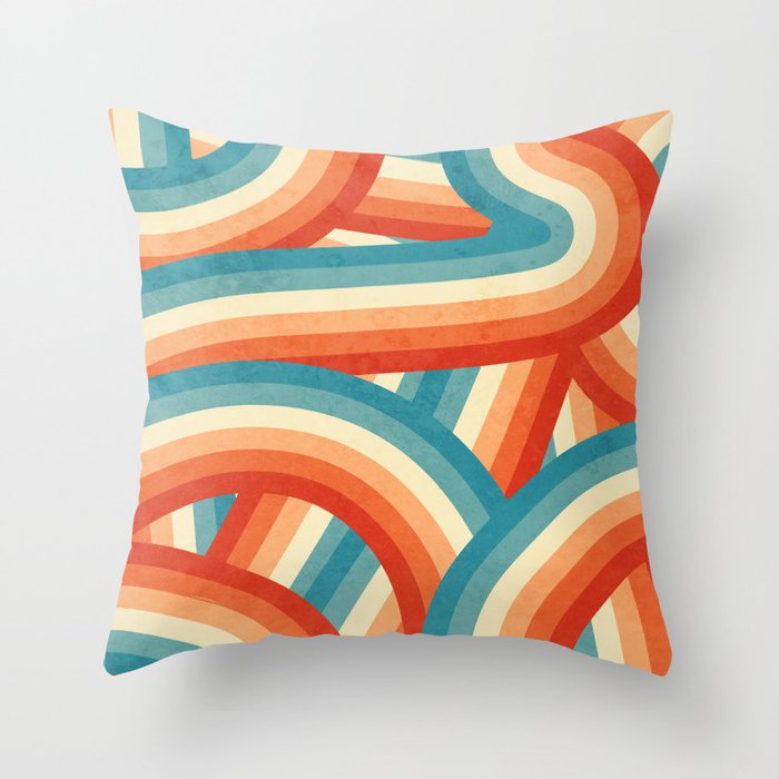 Red Orange Blue And Cream 70 S Style Rainbow Stripes Throw Pillow By Itsjensworld Society6