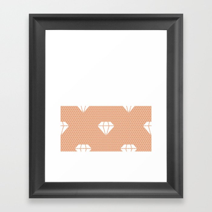 White Diamond Lace Horizontal Split on Peach Orange Framed Art Print