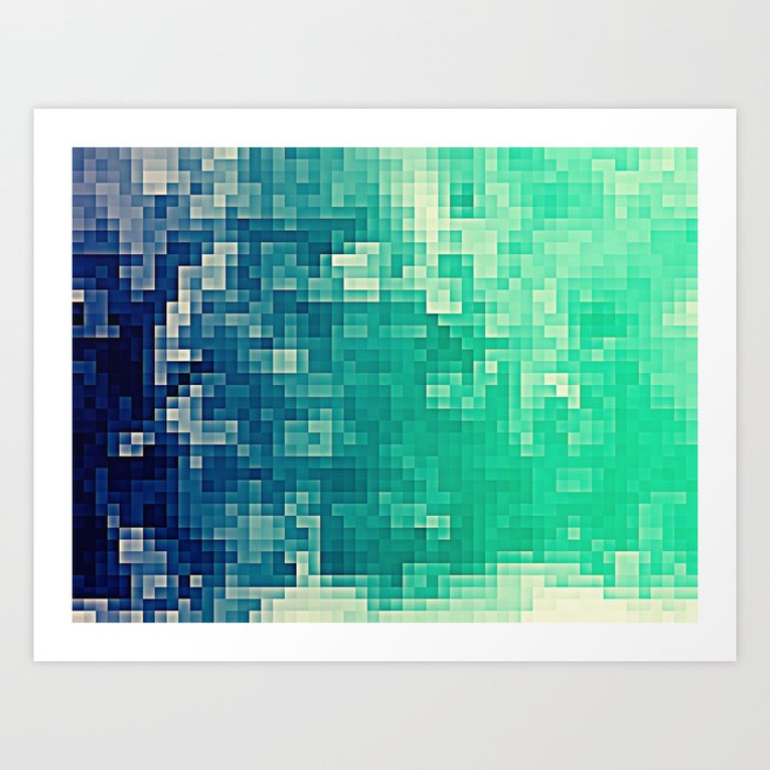 Green Teal Blue Pixels Art Print
