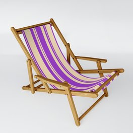 [ Thumbnail: Dark Orchid and Tan Colored Pattern of Stripes Sling Chair ]